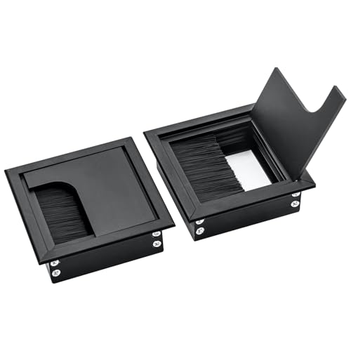 2Pcs Black Desk Cable Grommets 80x80MM Desk Plug Hole Cover Computer Desk Metal Cable Hole Aluminum Alloy Rectangle Cable Hole Cover for Desktop Cable Organizer