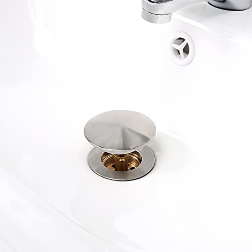 Nearmoon Bathroom Sink Drain With Overflow, 304 Stainless Steel Pop Up Drain With Detachable Strainer Basket, Anti-Clogging Hair Catcher Assembly Stopper Vessel Sink (Brushed Nickel) #TOP7
