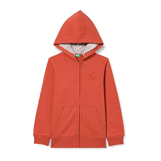 United Colors of Benetton Chaqueta con Gorra M/L 3JLXC501G Sudadera con Capucha, Ladrillo Rojo 1A1, 122 para Niños