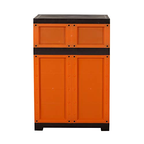 Image of CELLO Novelty Dual Plastic Shoe Rack with Dustproof Doors| 3 Year Warranty | Chappal /Slipper /Footwear Stand for Home, Living Room, Office, Outdoor| Orange & Brown Colour