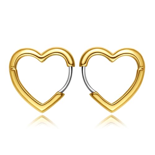 FindChic Hypoallergenic Small Star/Heart/Spike/Square Huggie Earrings for Women 14K Gold/Platinum Plated Cute Hoop Earrings Jewelry Gift for Her, with Gift Box g. Heart (Gold Plated)