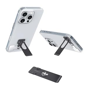 Phone Slim Stand Thin Kickstand, Ultra Thin Vertical Horizontal Universal Steel Metal Stable Mount Attachable Pocket Friendly Phone Holder for iPhone Samsung Phone Case (Black 1-Pack)