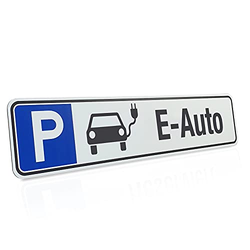 Betriebsausstattung24 Parkplatzschild „E- Auto“ - Aluverbundplatte - Kennzeichen-Format - B x H 52,0 x 11,0 cm
