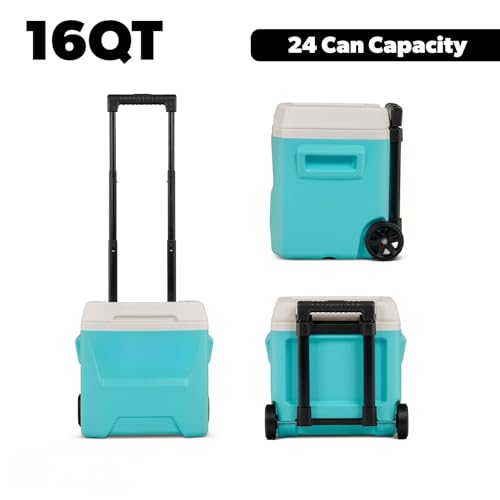 Image of Cooler Hard-Sided Ice Chest, Portable Insulated Cooler with Wheels, Telescoping Handle, Cool Riser Tech, Leak-Resistant