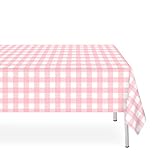LIKAJON 6 Pack Pink and White Checkered Tablecloth, Pink Plastic Table Cloths for Parties Disposable, 54x108 in Waterproof Rectangular Pink Gingham Camping Tablecloth for Birthday, Party, Baby Shower