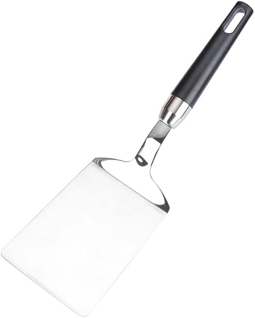 304 Stainless Steel Metal Griddle Spatula - Pancake Flipper - Great for BBQ Grill and Flat Top Griddle - Commercial Grade. (Black Handle)