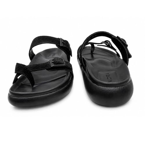 Image of KORA Black Suede Slide Sandals with Double Buckle Straps - KS-HY-01