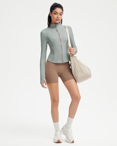 Image of SUUKSESS Women Golden Full Zip Up Workout Cropped Jackets Lightweight Athletic Yoga Tops