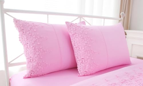 Pink Lace Pillow Shams, King Size, 2-Pack
