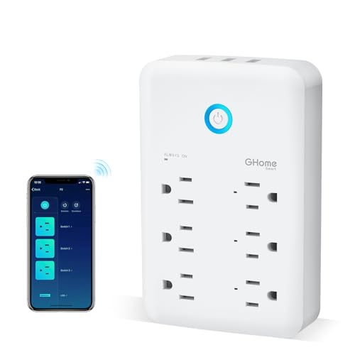 GHome Smart Plug Outlet Extender, USB Wall Charger with 3 Individual Smart Outlets and 3 Smart USB...