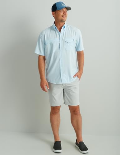 Image of HUK Men's Tide Point Kc Scott Original Artwork Short Sleeve Shirt, Fishing Button Down