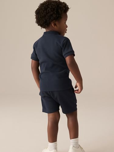 NEXT Jungen Standard Kurzarm-Polohemd mit Reißverschluss und Shorts Navy Textured 80-86