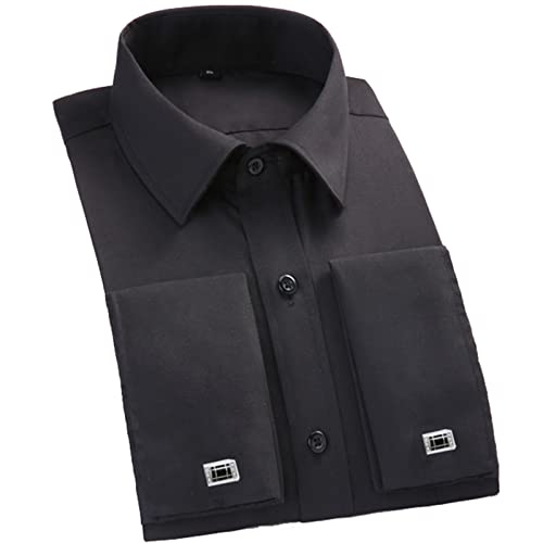 MAOAEAD Chemise à manches longues pour homme avec poignets français classiques à rayures, chemise de ville avec poche plaquée unique, chemises business coupe standard