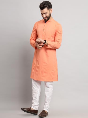 Image of LATEST CHIKAN Men's Cotton Regular Striped Knee Lenght Kurta Full Sleeves - Casual Ethnic Wear