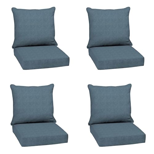 Image of Arden Olefin Outdoor Deep Seat Cushion Set (4-Pack), 24 in x 24 in, Weather-Proof, Rain-Proof, Fade Resistant Patio Cushion for Chair, Sofa, and Couch Denim Alair