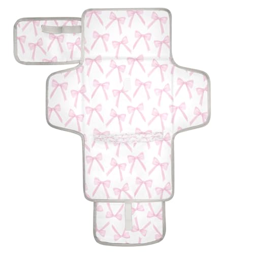 Image of DUOBU Portable Diaper Changing Pad Foldable Baby Changing Mat with Built-in Pillow Waterproof Changing Pad for Newborn Girls Boys Pinkbows