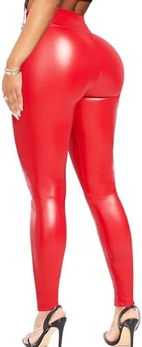 TZLDN Faux Leather Leggings for Women Wet Look Leggings Butt Lift High Waisted Elastic PU Pants Black Leather Trousers