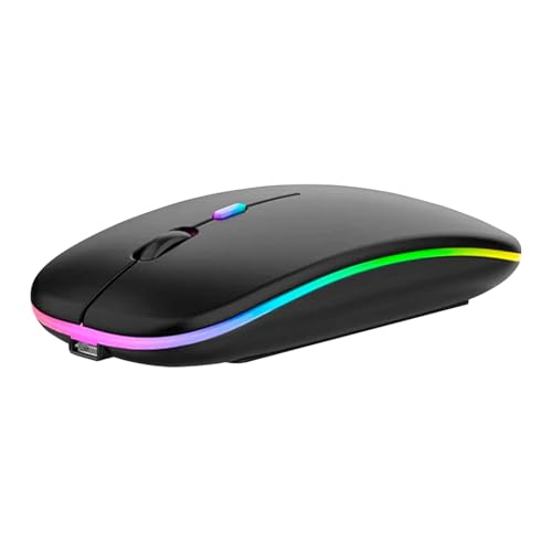 Image of PowerHaus Dual Mode Rechargeable Wireless Mouse, Bluetooth + 2.4GHz Connectivity, Silent Clicks, Adjustable 1600 DPI, RGB LED Lights, Nano USB Receiver, Slim Portable Design - Black