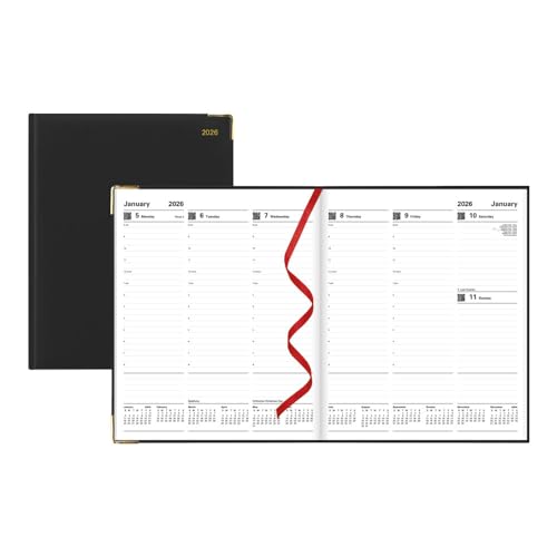 Letts of London® 2026 Roma Weekly Planner, 12 Months, January to December, Italian Leather, Quarto Size, 10.25" x 8.25", English, Black (C33YIBK-26)