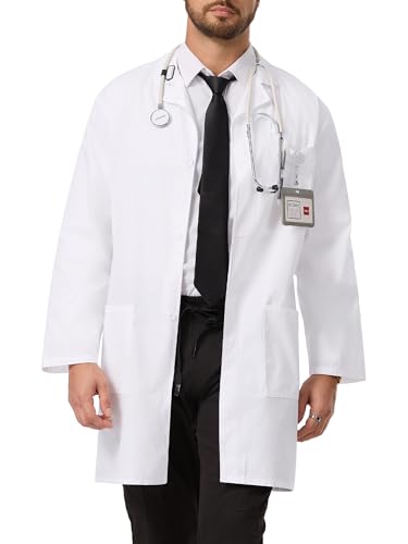 COZY SCRUBS White Lab Coat for Men, Long Sleeve Doctor Coat, S