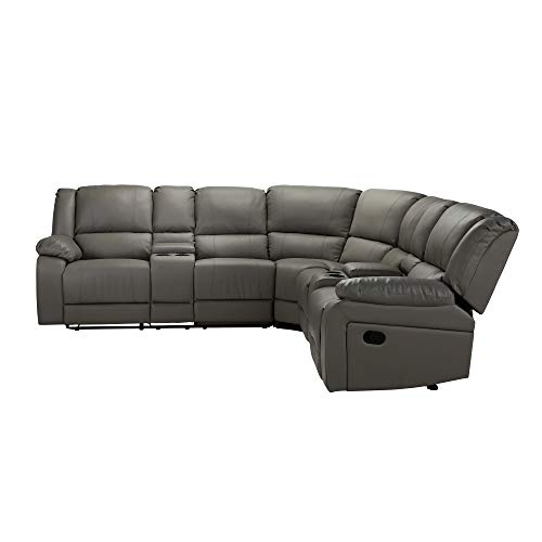 Fanye L-Shaped Symmetrical Sofa Pu Leather Upholstered Corner Couch With 2 Manual Reclining Motion Chaise And 4 Cup Holders For Living Room Furniture Sets Sectional, Grey-1 #TOP7