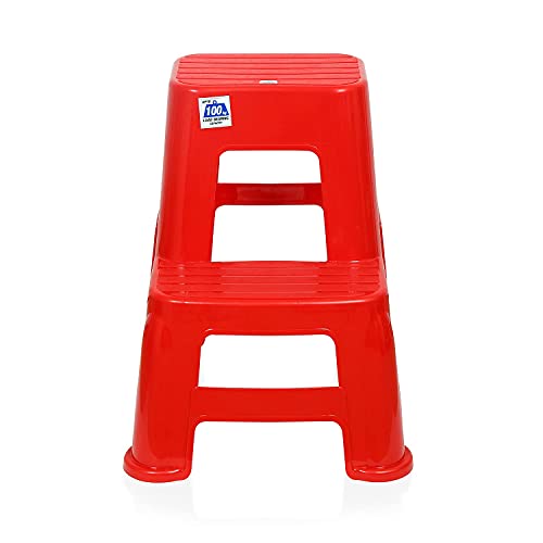 Image of Nilkamal STL21 Step Stool for Home, Bedroom, Bathroom, Kitchen, Living Room, Office, Adult, Kids, Children's and Garden Stool with 100Kg Load Capacity (Bright Red)