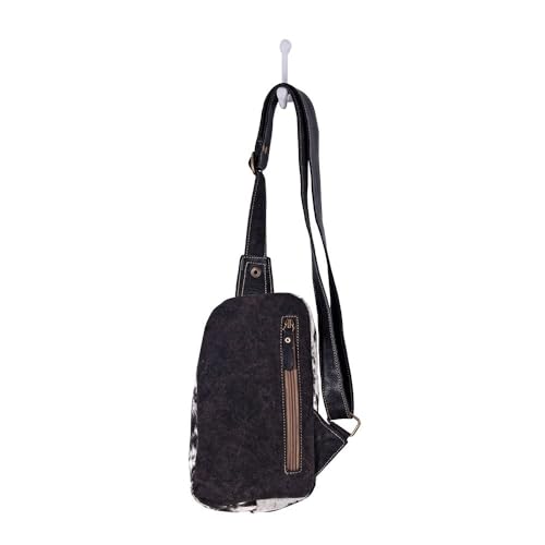 Image of Myra Bag Sling Bag for Women - Western Upcycled Canvas Hairon Leather Crossbody - Black & White