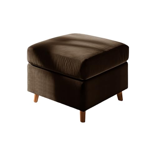 UNBBRRL Footstool Cover with Cushion Cover, Velvet Ottoman Protector Covers, Removable Pouffe Cover with 4 Ties for Living Room (Darkbrown,Square S+Cushion S(2pcs))