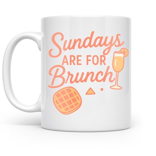 Sundays Are For Brunch Mug, Coral Drinkware, Cute Weekend Gift, Hand Lettered Mimosa Cup
