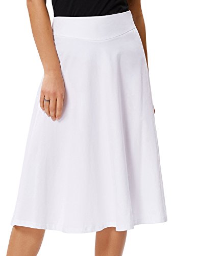 Essential Pleated Solid Flared Midi Skirt for Women(XL,White)