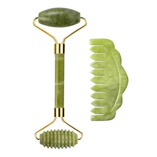 Juego de rodillo de jade natural Xiuyan y Gua Sha, herramientas de masaje facial y corporal