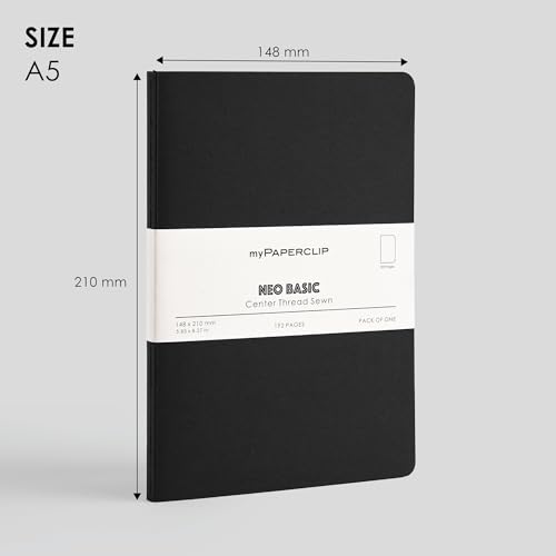 Image of myPAPERCLIP NeoBasic A5 Unruled Notebook | 192 Pages, 80 GSM, 250 GSM Soft Cover, A5 (5.83 x 8.27 in) | Black