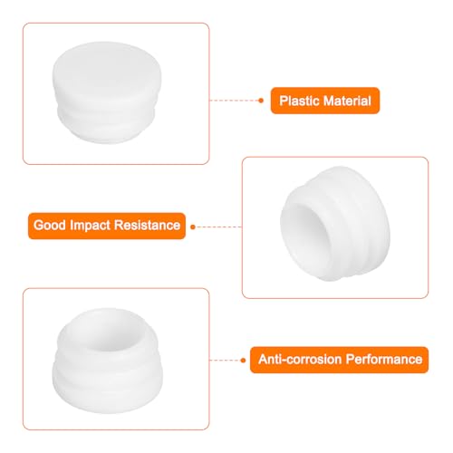 Image of uxcell 7 /8 inch(22mm) Round Plastic Plug, 4 Pcs White Pipe Tubing End Cap Plastic Plug Cap Insert Glide Insert for Metal Tubing Fence Table Chairs Furniture