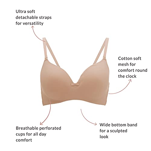 Image of NYKD Women's Cotton Lightly Padded Seamless Wire Free Everyday T-Shirt Bra for Women Daily Use Wireless, 3 /4th Coverage - NYB002