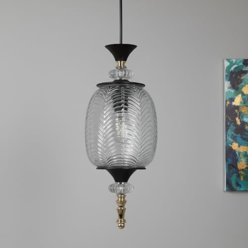 Image of ELIANTE Modern Glass Hanging Light for Living Room & Dining Area | Metal Ceiling Lamp with Elegant Glass Shade | 3 Years Warranty | Free Bulb (Lunelle)