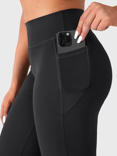 Image of YEOREO Ease Workout Leggings with Pockets for Women No Front Seam Straight Leggings High Waist Wide Leg Yoga Pants 29 inch / 31.5 inch