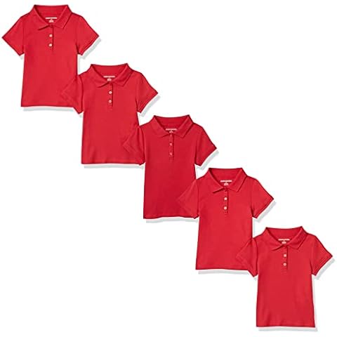 Amazon Essentials Polos de Uniforme con Tejido de Doble Punto y Manga Corta Mujer, Pack de 5, Rojo, S Cover