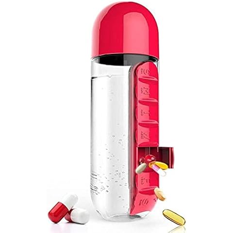 Water Bottle 600Ml Sports Plastic Water Bottle Combine Daily Pill Boxes Organizer Drinking Bottles Leak-Proof Bottle Tumbler Outdoor Cover