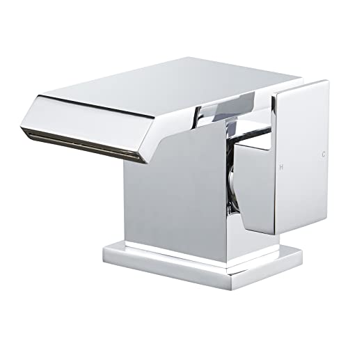 Mighbow Waschtischarmatur Wasserfall Badezimmer Waschbecken Wasserhähne Moderne Quadratische Waschbecken Armaturen Chrom Mono Einhebel Armaturen für Badezimmer Waschbecken Cover