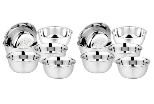 Image of RAGHAV Multipurpose Stainless Steel Kitchen Bowls Set of 12 for Serving, Cooking, Food Storage (Medium Size)