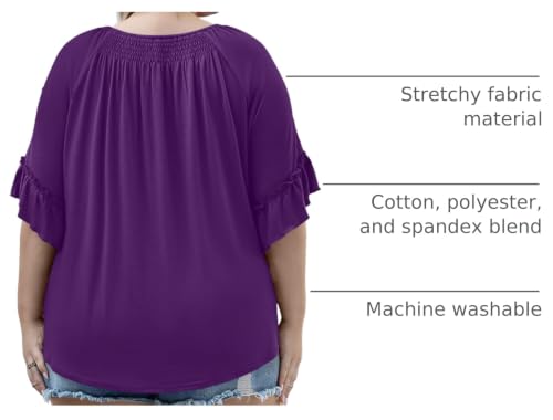 Image of Micoson Womens Plus Size Tops 3 /4 Ruffle Sleeve Crewneck Pleated Shirts