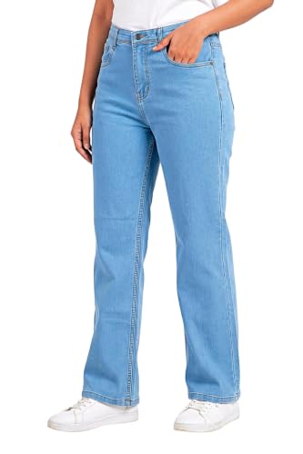Image of Women's High Rise Wide Leg Denim Jeans | Stretchable Casual Blue Jeans for Women | Classic 5 Pocket Style | Comfortable Everyday Wear