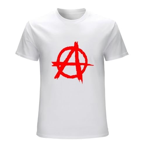 PLANDOO Men's Anarchy Symbol Punk T-Shirts White XL