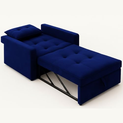 Image of CASASTYLE Trissa 1 Seater Fabric Pull-Out Sofa Cum Bed (Dark Blue) Comfortable & Premium Velvet Finish