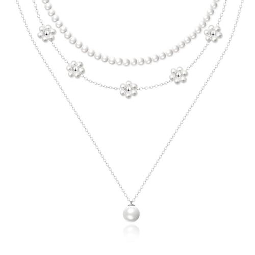 Image of Zeffy Gold Pearl Necklace for Women, Dainty 14K Gold /Silve Plated Layered Pearl Choker Pearl Earrings Pearl Bracelets Wedding Trendy Gold Jewelry Set for Women Gifts