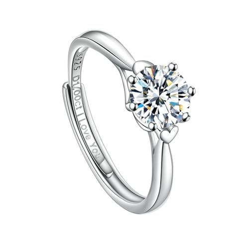 ANAZOZ Moissanite Engagement Ring, 1ct D Color VVS1 Clarity, Rings for Women Sterling Silver Adjustable Wedding Band Solitaire