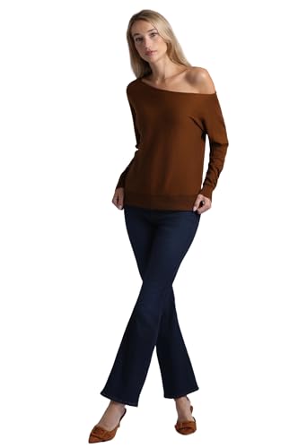 Image of Minnie Rose Womens Long Sleeve Off The Shoulder Cotton Cashmere Pull Over Sweater
