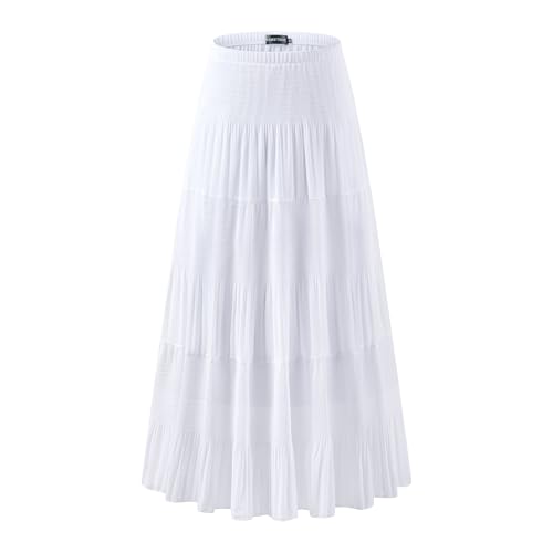 Women's Chiffon Elastic High Waist Pleated A-Line Flared Maxi Skirts