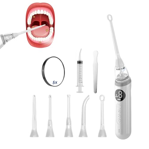 Tonsillenstein-Entferner Set, 65kpa Elektrisches Mandelsteine Entfernen 3-Gang-Saug Mit LED-Licht und 5x Lupe Für Gesunde Mandeln und Frischen Atem