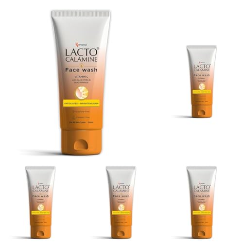 Image of Lacto Calamine Vitamin C Face Wash | Pack of 5 x 100ml | Aloe Vera & Niacinamide Face Wash for Glowing Skin | Facewash that Exfoliates Skin & Reduces Pigmentation | No Parabens, No Sulphates